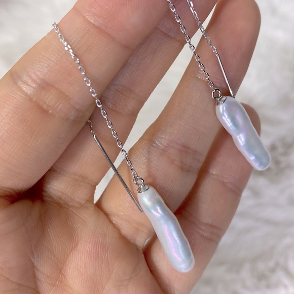 Freshwater Pearl Chic Threader Earrings - Picture 4 of 6